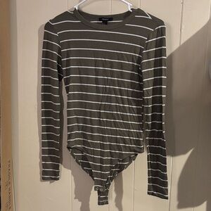 Forever 21 Olive Striped Bodysuit